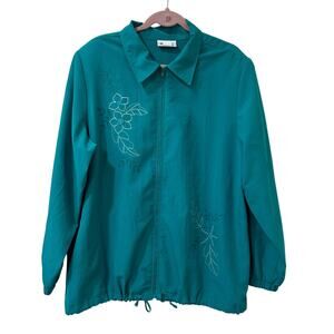 Blair Vintage Womens XL Teal Blue Floral Full Zip Lightweight Jacket Grandma 90s